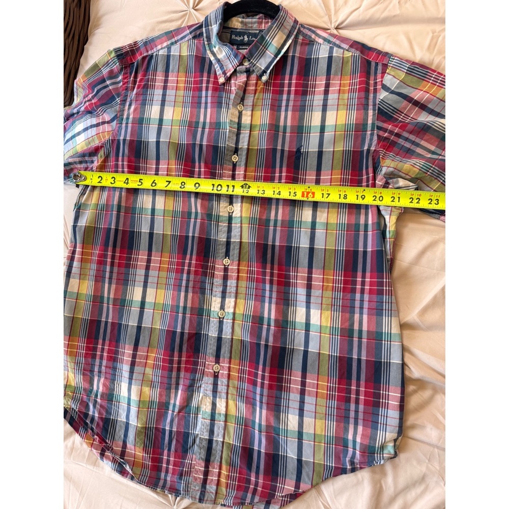 100% Cotton‎ Ralph Lauren Classic Fit Mens Large Short Sleeve Plaid Button Down - Picture 7 of 7